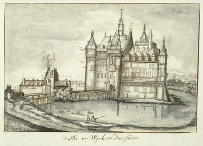 135422 Gezicht op de voorgevel van het omgrachte kasteel Duurstede te Wijk bij Duurstede met links het poortgebouw.